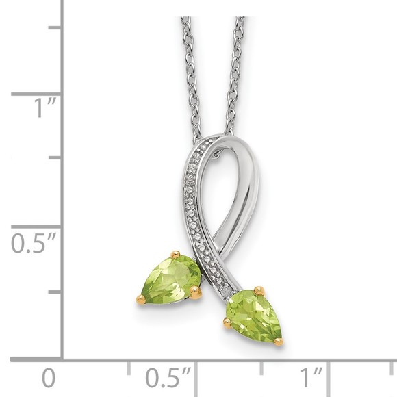 Sterling Silver w 14K Accent Peridot August Birthstone & Diamond 18" Necklace - Picture 4 of 4